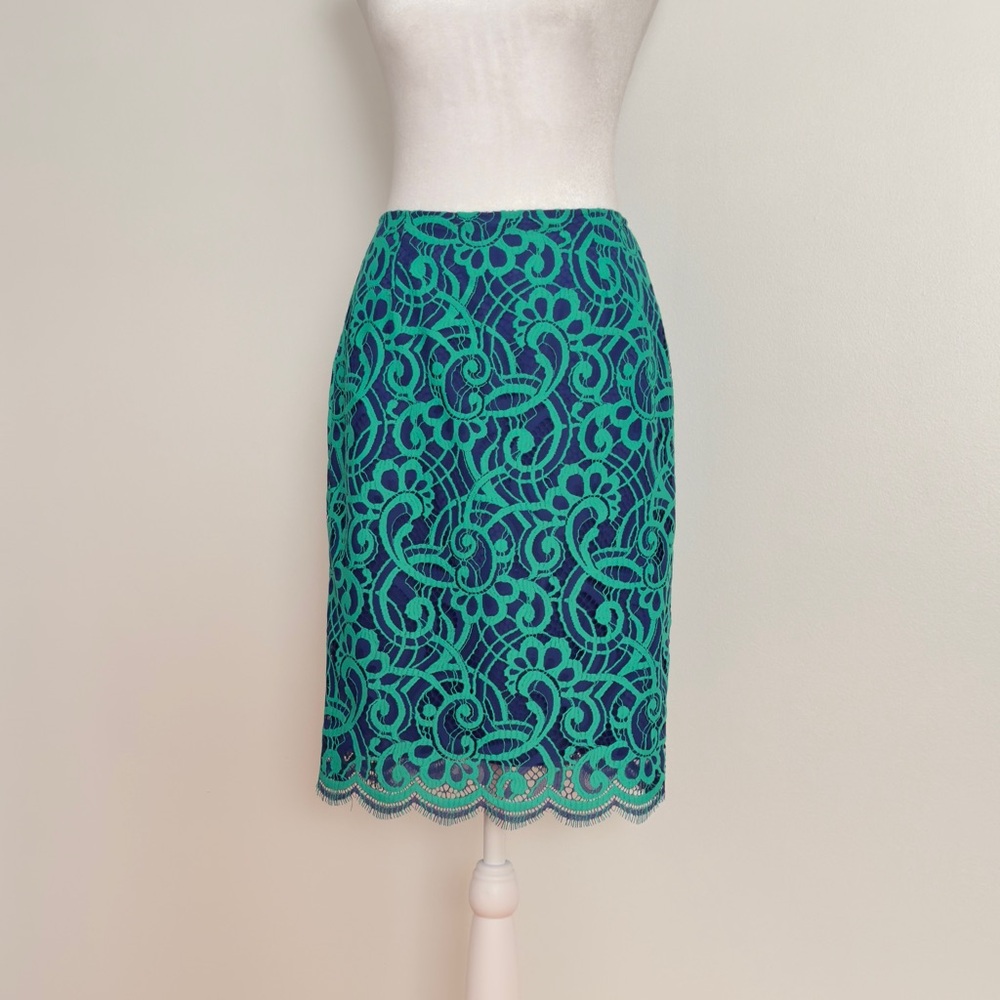 Lilly Pulitzer Teal and Navy Lace Pencil Skirt